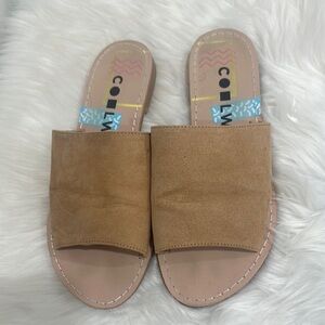 Coolway size 6 tan suede slip flat sole sandals